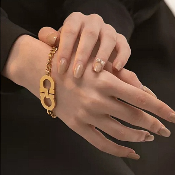 Omega Gold Cuban Stainless Steel Chain Link Bracelet - Picture 2 of 10